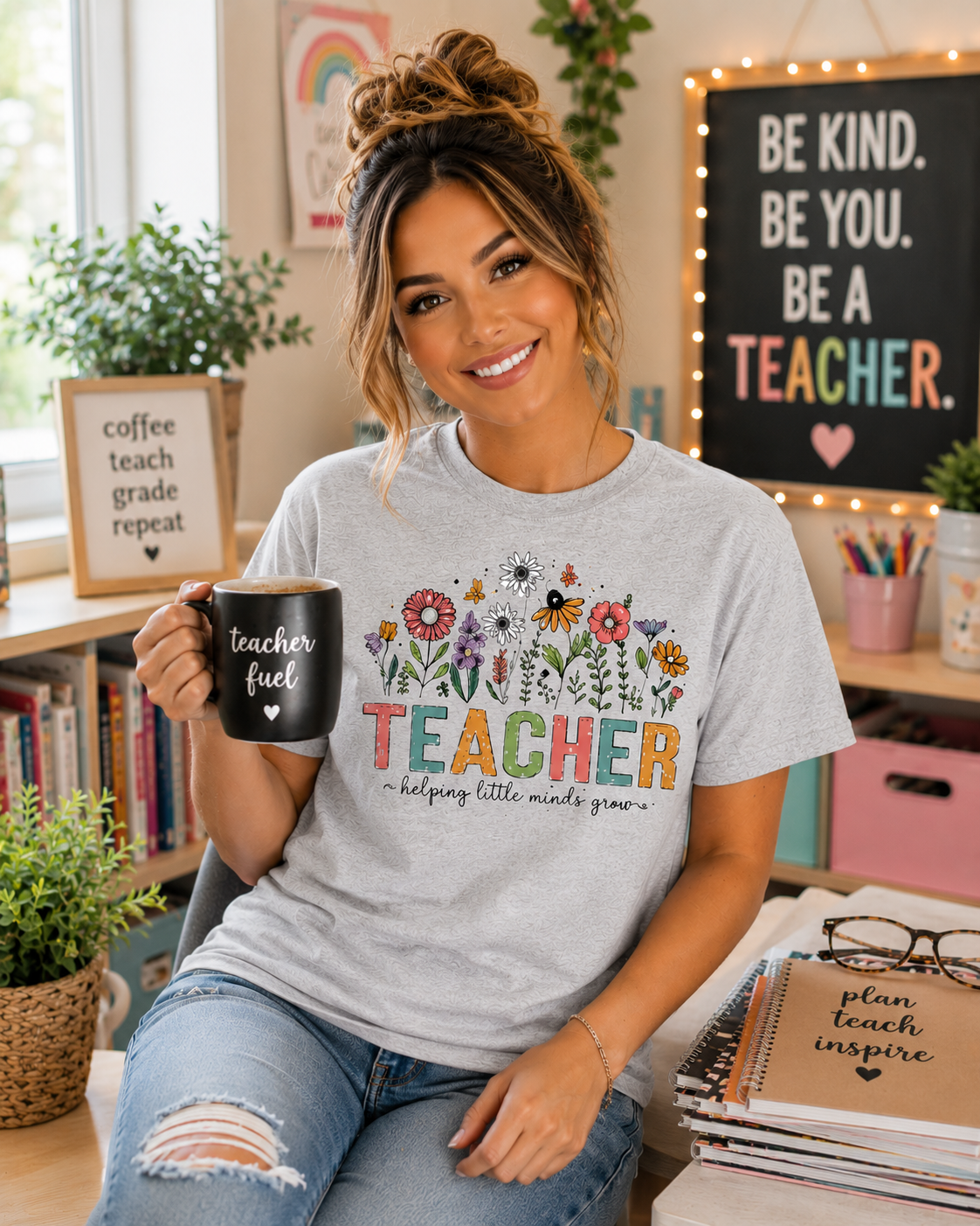 Teacher Floral T-Shirt — Gildan Heavy Cotton