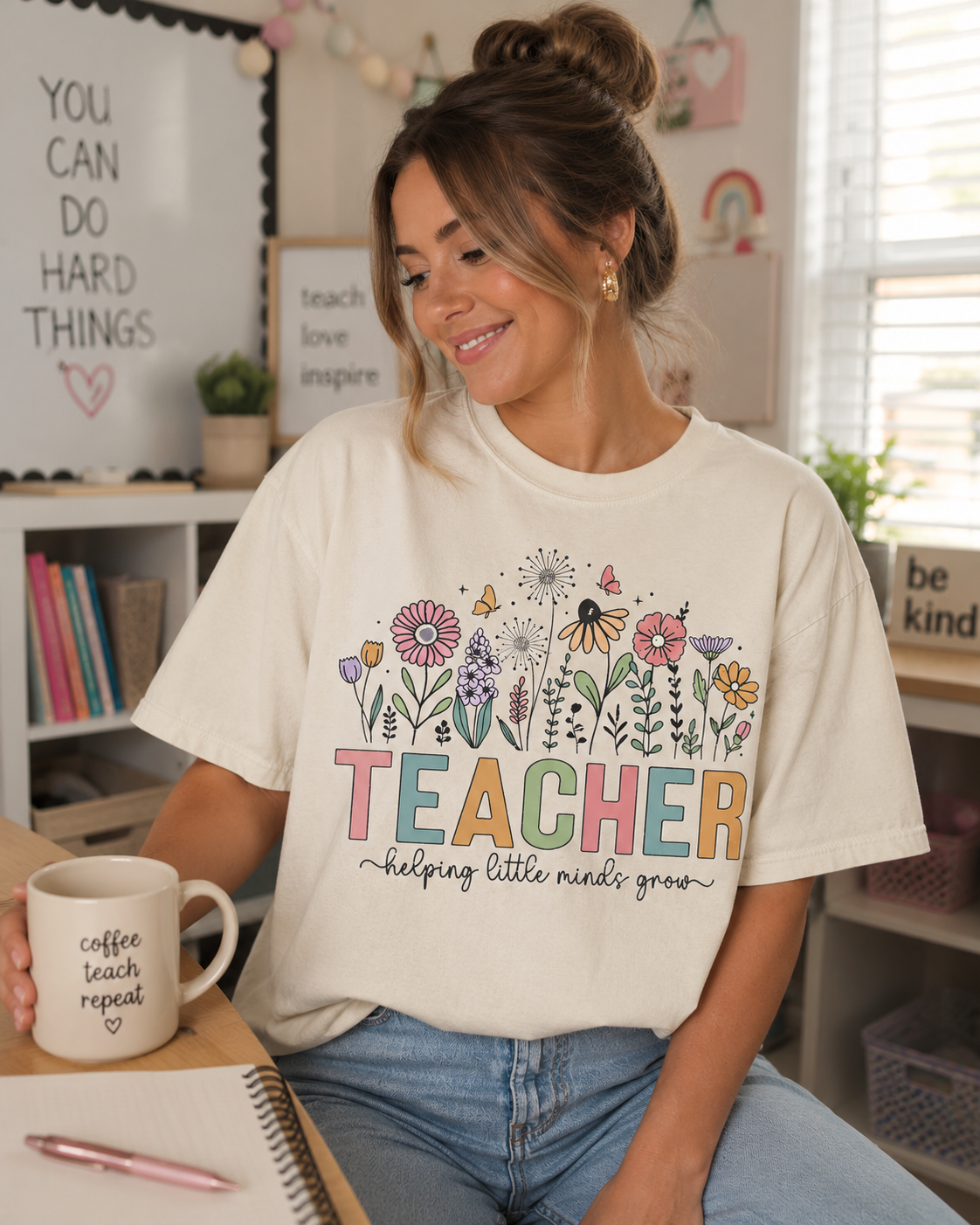 Teacher Floral T‑Shirt — Comfort Colors