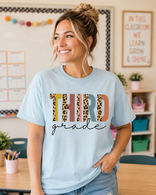 Third Grade Leopard Tee - Gildan Heavy Cotton