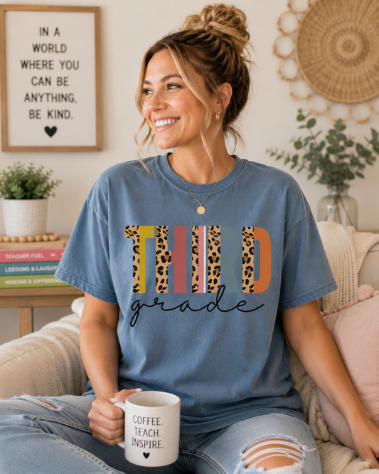 Third Grade Leopard Stripe Tee - Comfort Colors