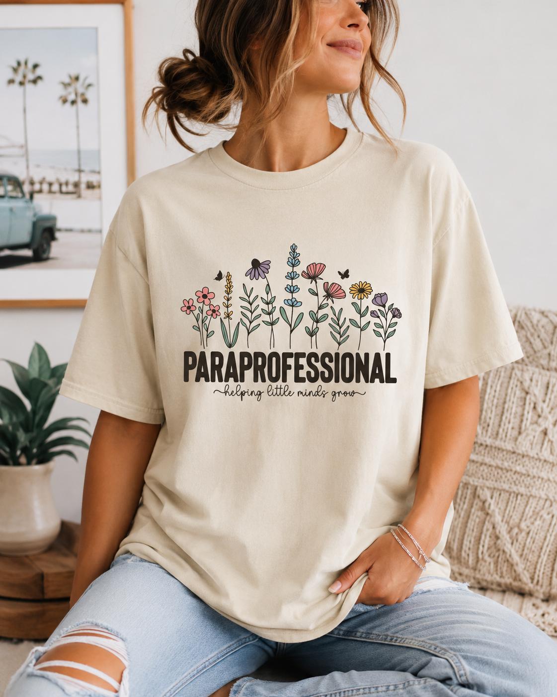 Paraprofessional Floral Tee — Gildan Heavy Cotton