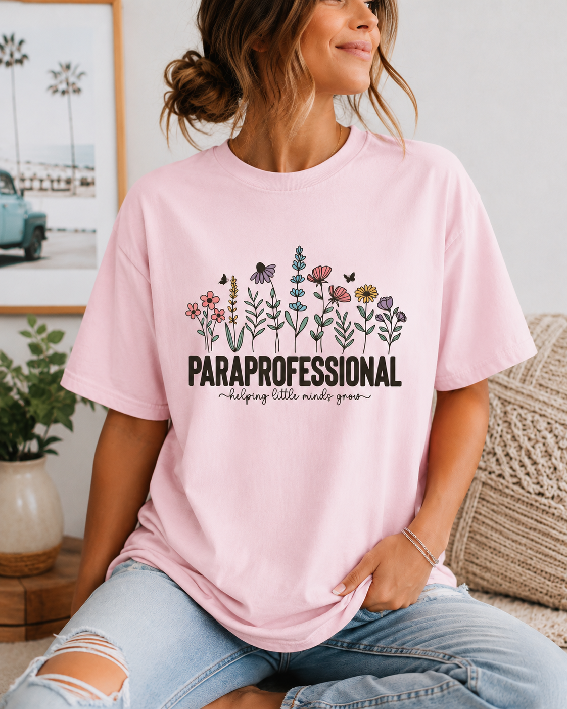 Paraprofessional Floral Tee — Gildan Heavy Cotton