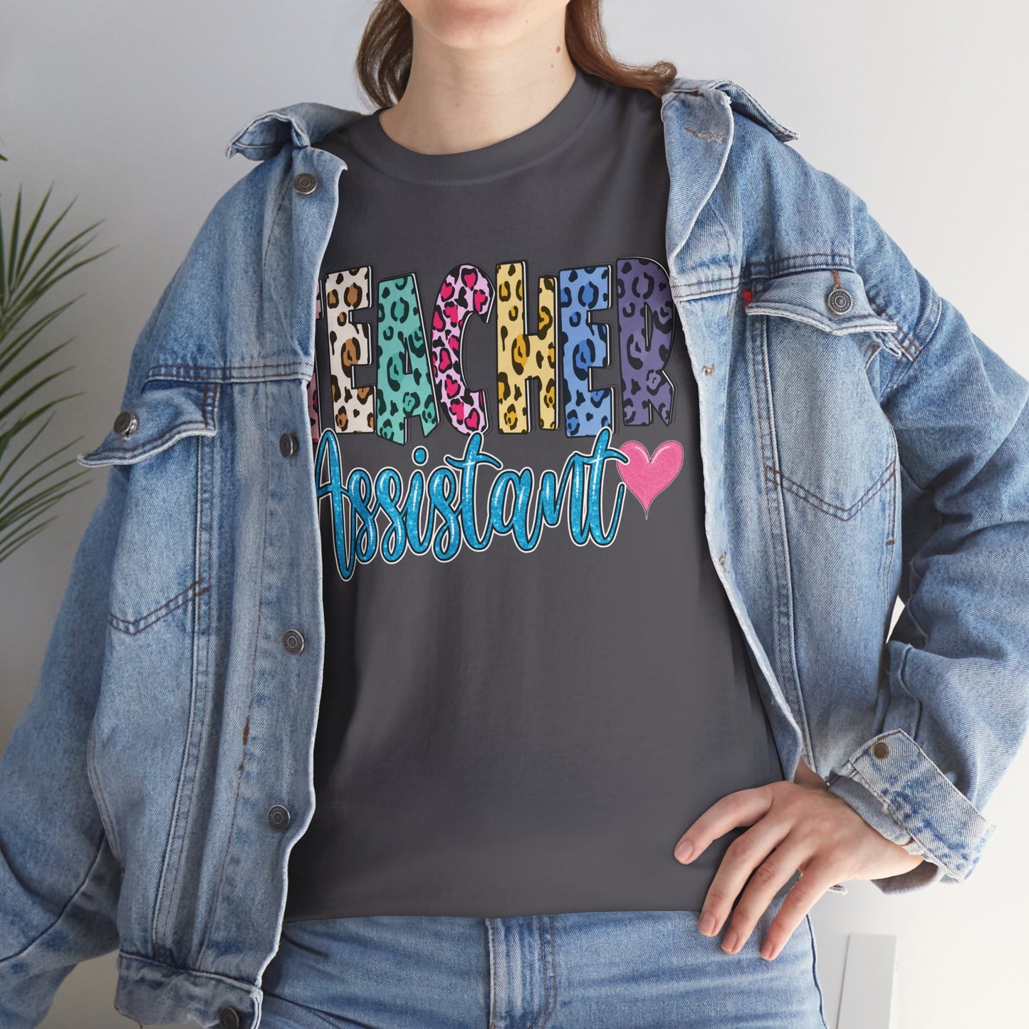 Teacher Assistant Leopard Print Tee — Gildan Heavy Cotton