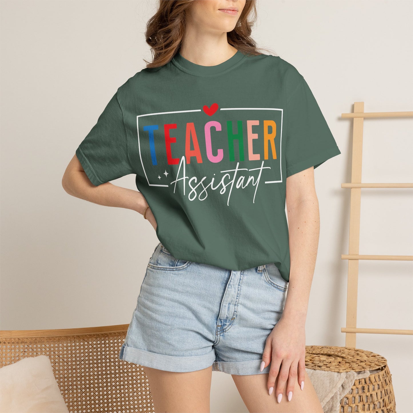 Teacher Assistant Colorful Dark Tee — Comfort Colors