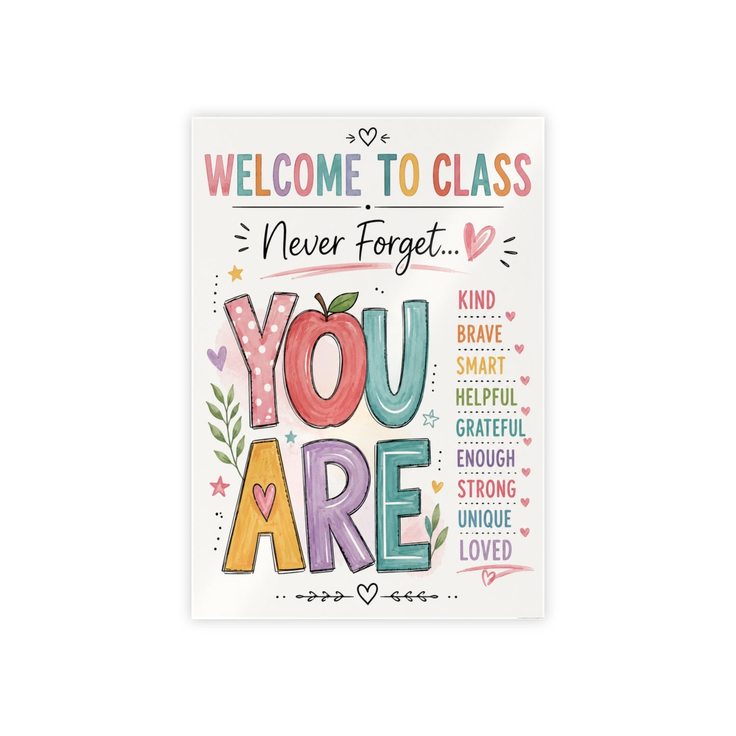 Welcome to Class "Never Forget You Are" Gloss Poster — Inspirational Classroom Wall Art
