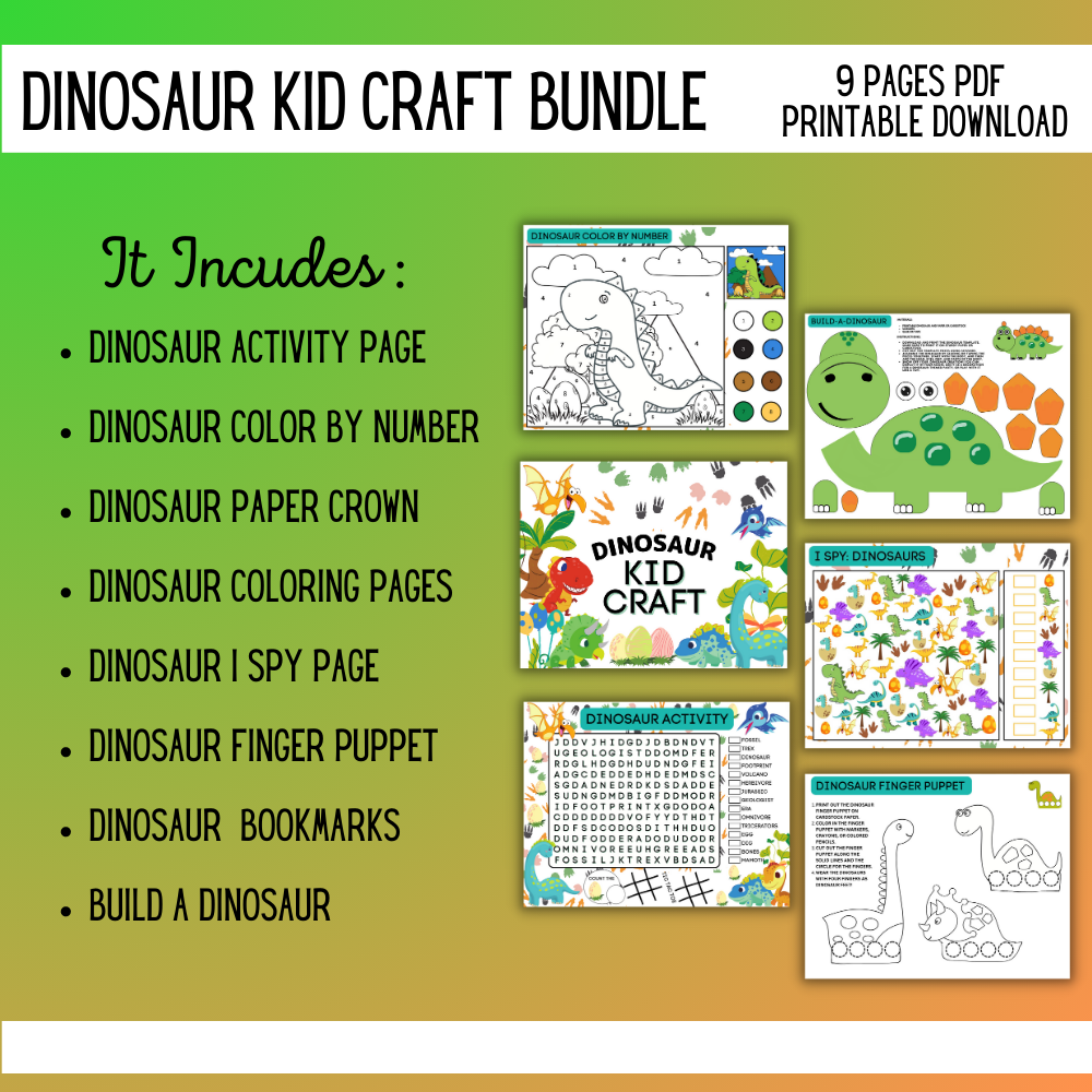 🦕 FREE Dinosaur Kids Craft Bundle (Printable PDF)