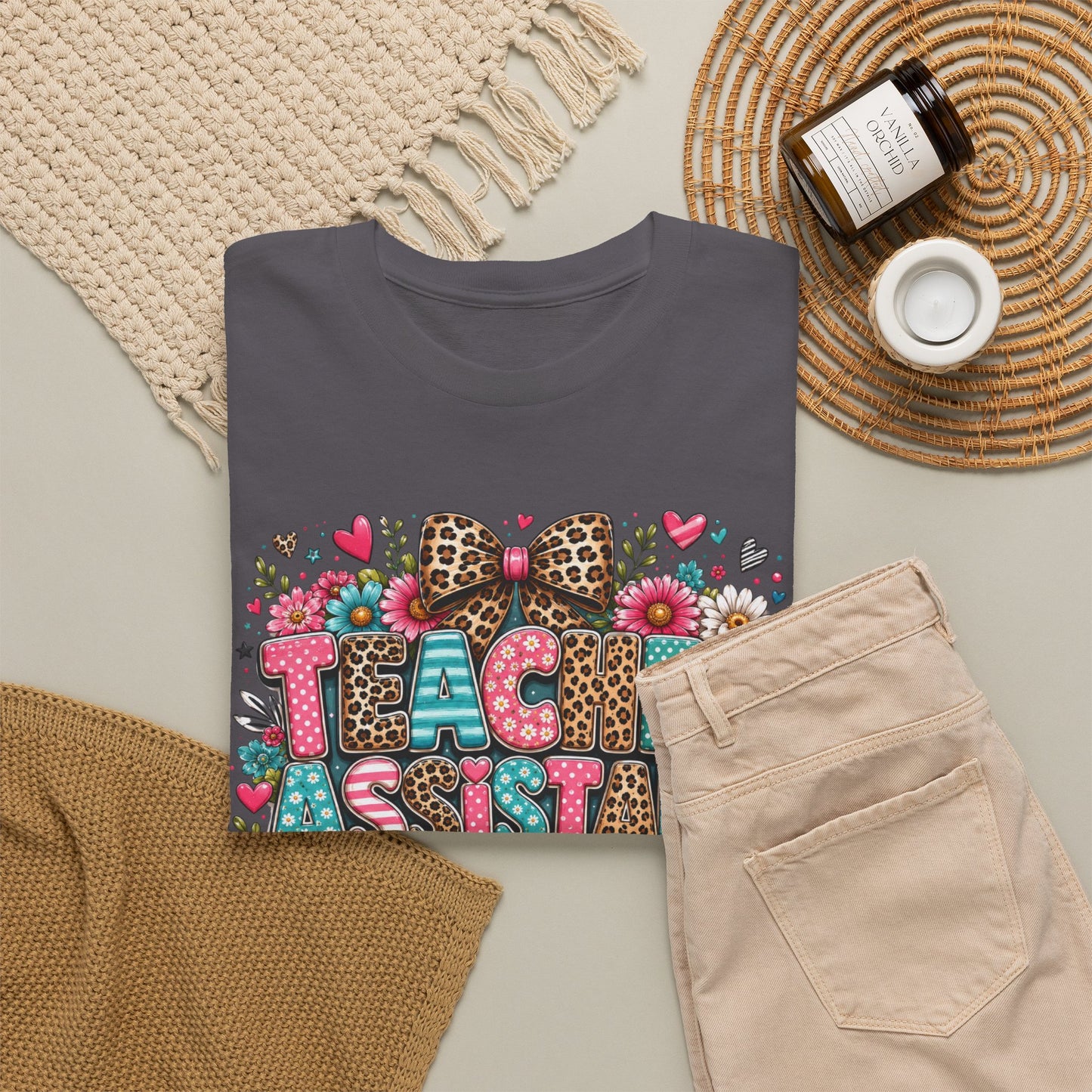 Floral & Leopard Teacher Assistant Tee — Gildan Heavy Cotton