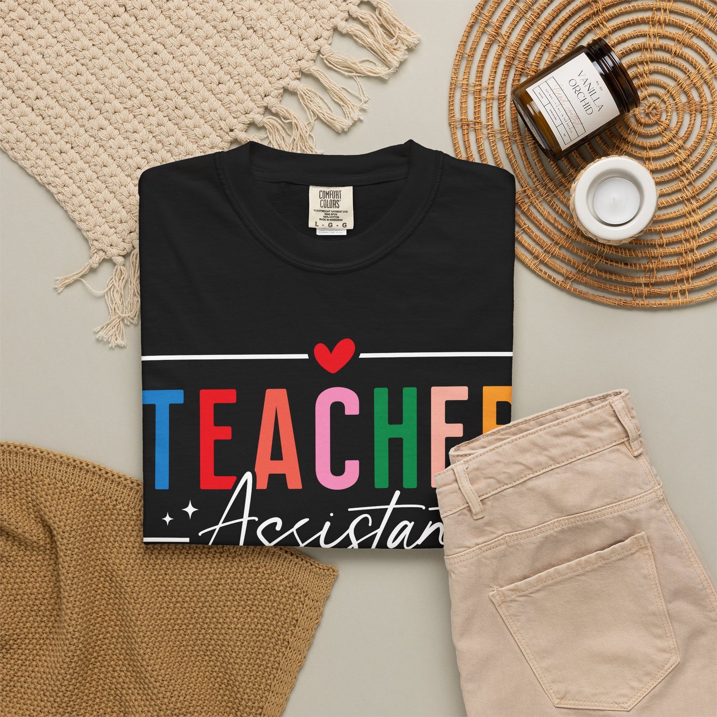 Teacher Assistant Colorful Dark Tee — Comfort Colors
