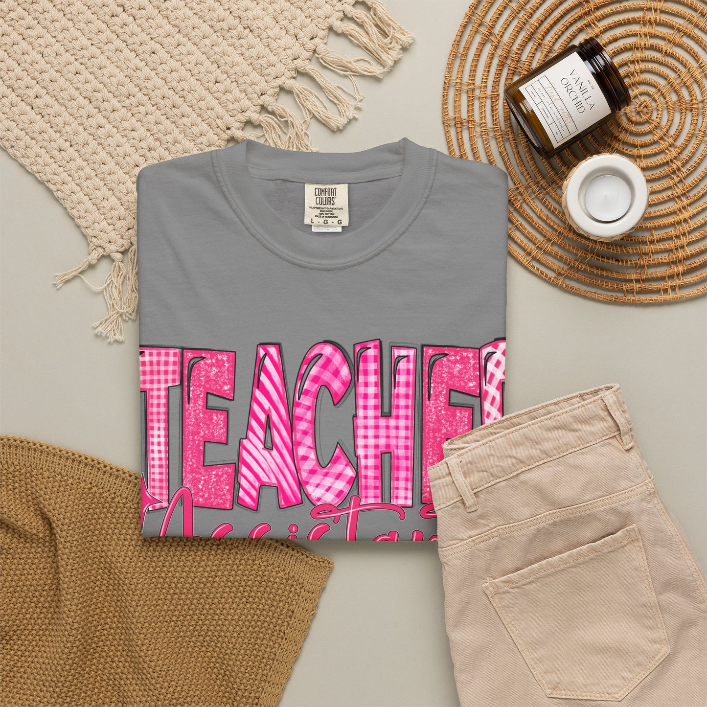 Pink Heart Teacher Assistant Tee — Comfort Colors