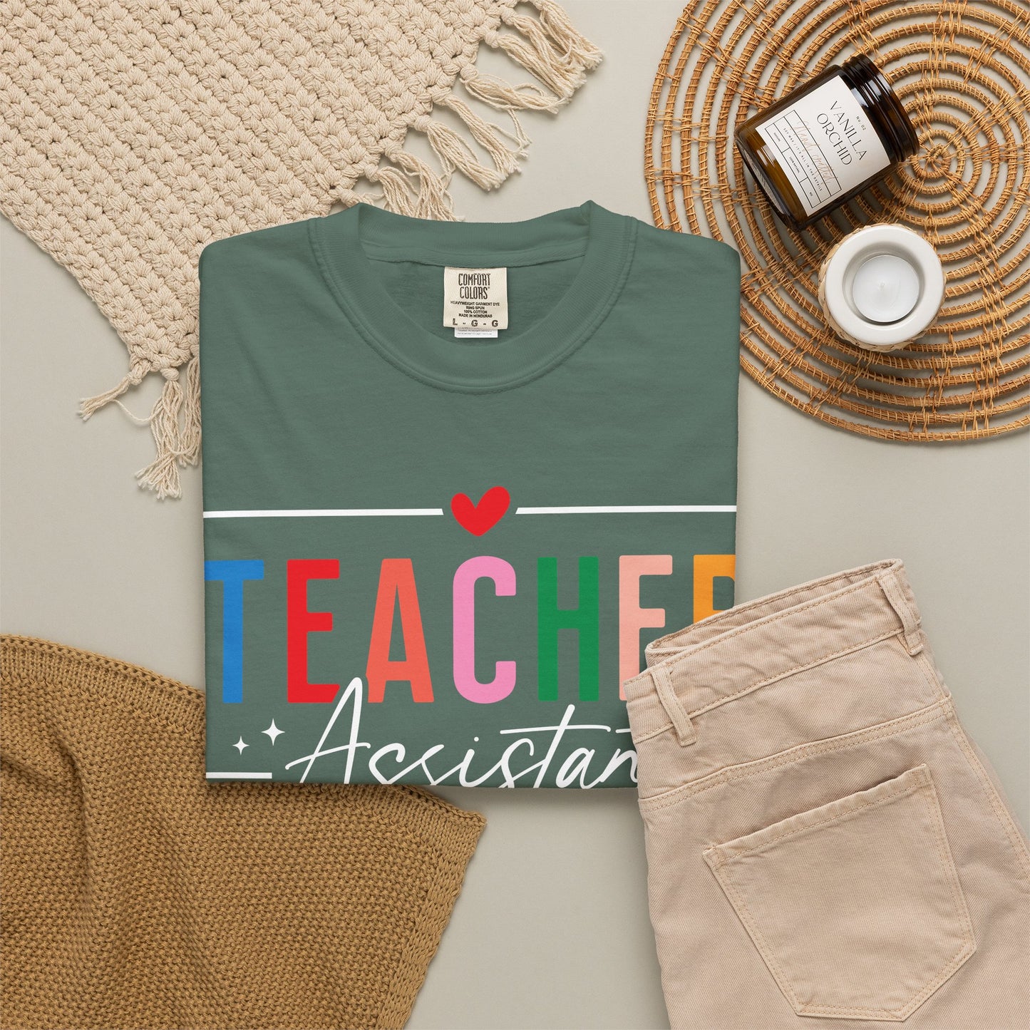 Teacher Assistant Colorful Dark Tee — Comfort Colors