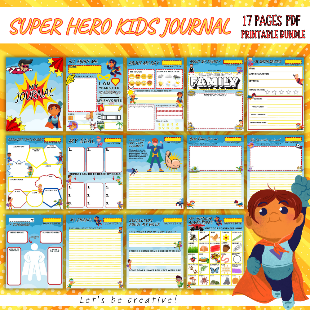 Super Hero Kids Journal | Printable Activity & Reflection Workbook for Kids