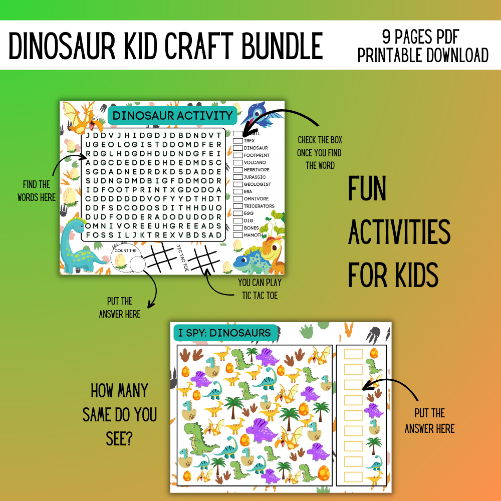 🦕 FREE Dinosaur Kids Craft Bundle (Printable PDF)