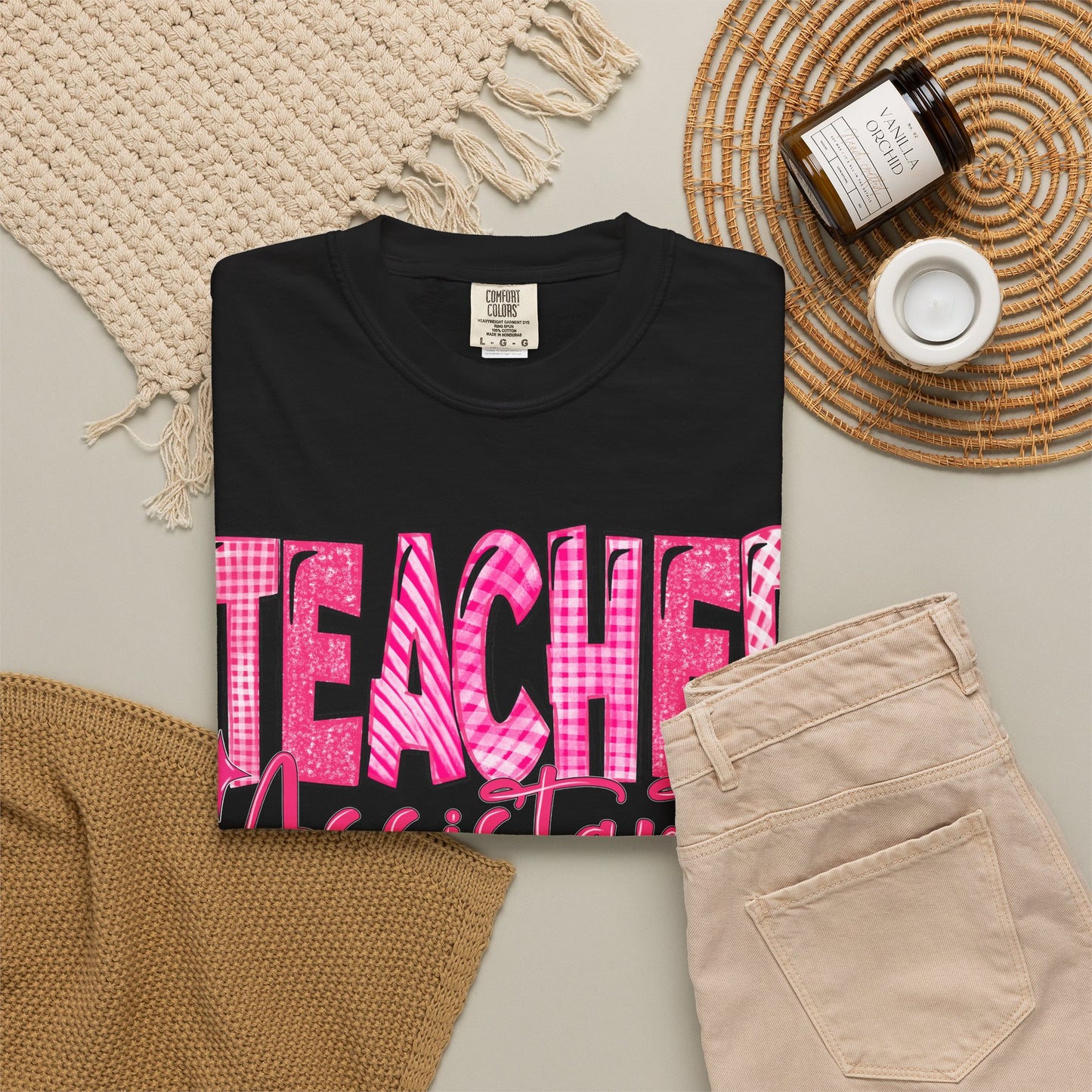 Pink Heart Teacher Assistant Tee — Comfort Colors