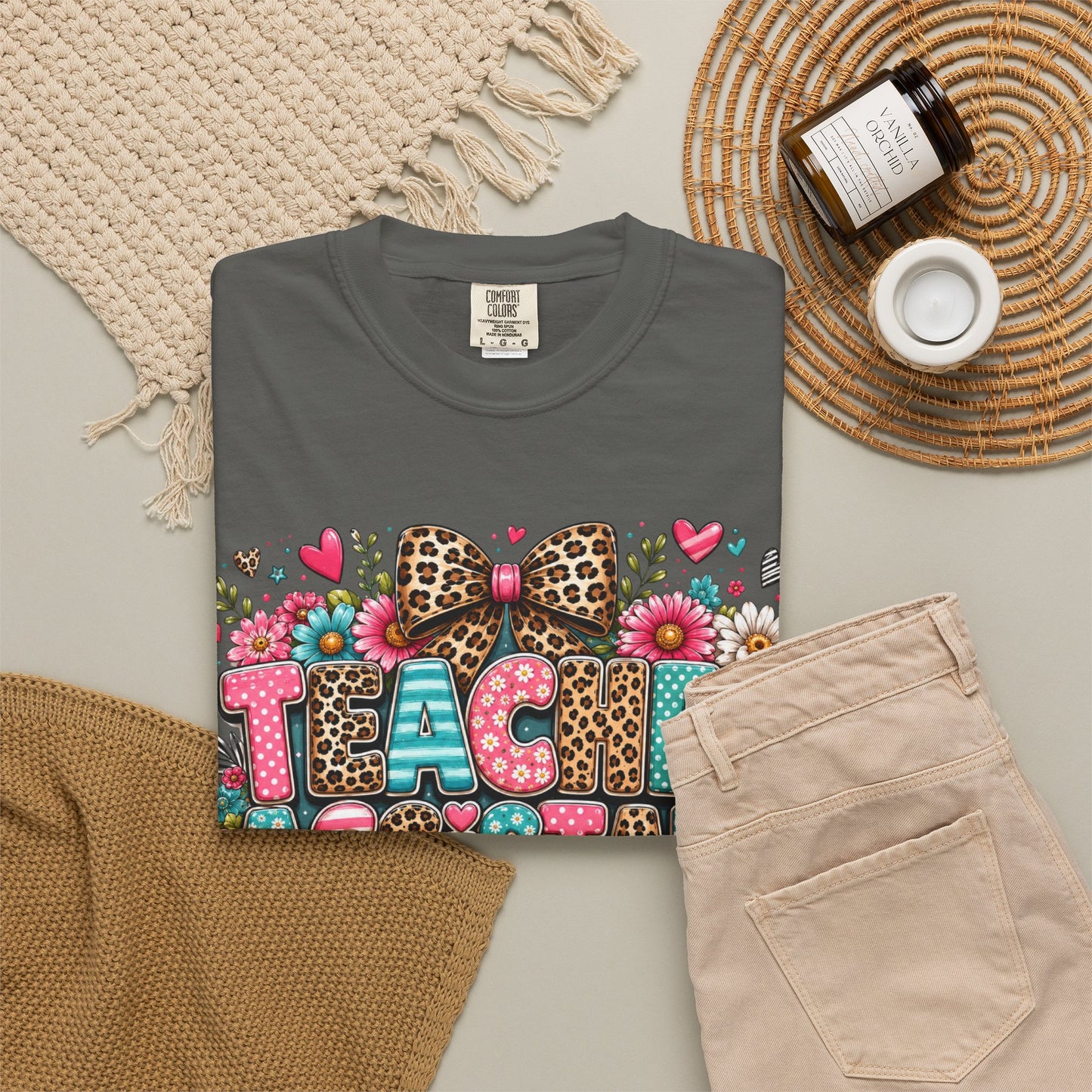 Floral & Leopard Teacher Assistant Tee -- Comfort Colors