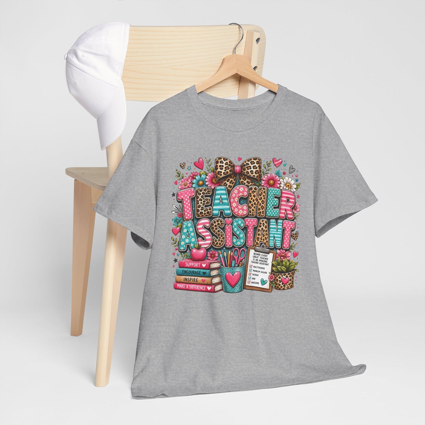 Floral & Leopard Teacher Assistant Tee — Gildan Heavy Cotton