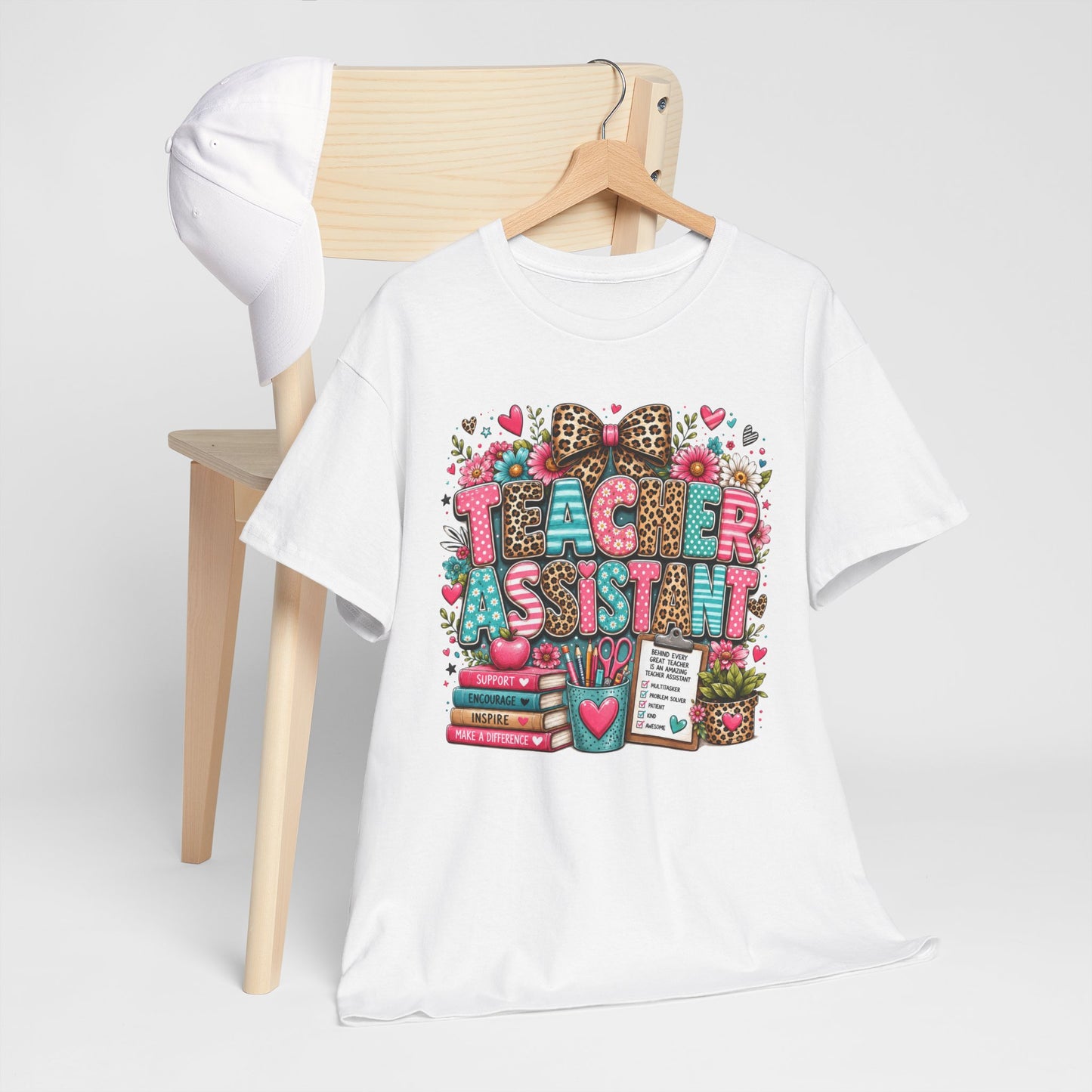 Floral & Leopard Teacher Assistant Tee — Gildan Heavy Cotton