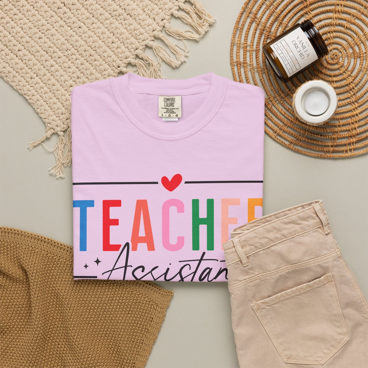 Teacher Assistant Colorful Light Tee — Comfort Colors