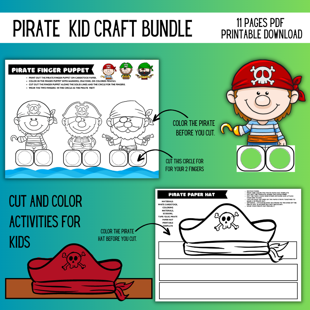 🏴‍☠️ Pirate Kid Craft Bundle – 11 Printable PDF Activities