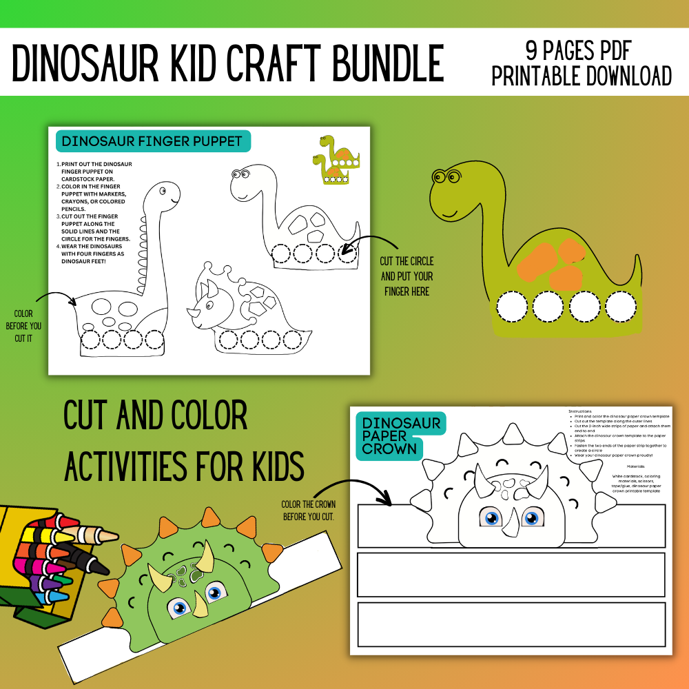 🦕 FREE Dinosaur Kids Craft Bundle (Printable PDF)