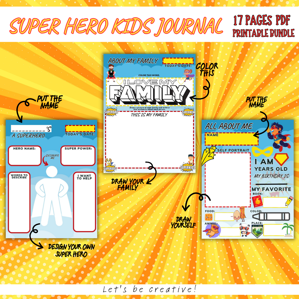 Super Hero Kids Journal | Printable Activity & Reflection Workbook for Kids