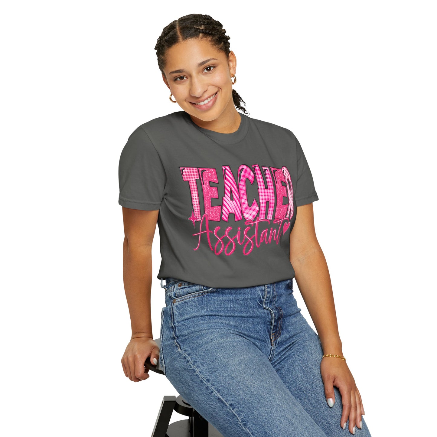 Pink Heart Teacher Assistant Tee — Comfort Colors