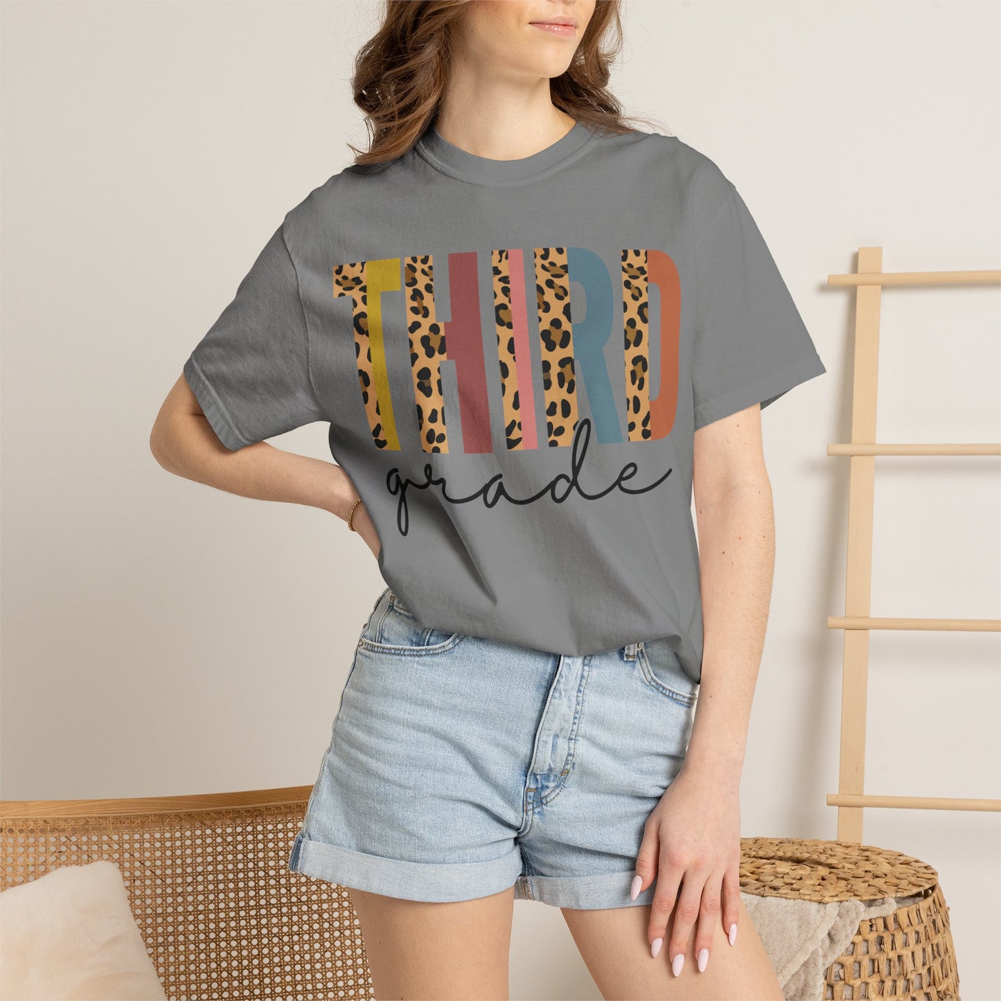 Third Grade Leopard Stripe Tee - Comfort Colors