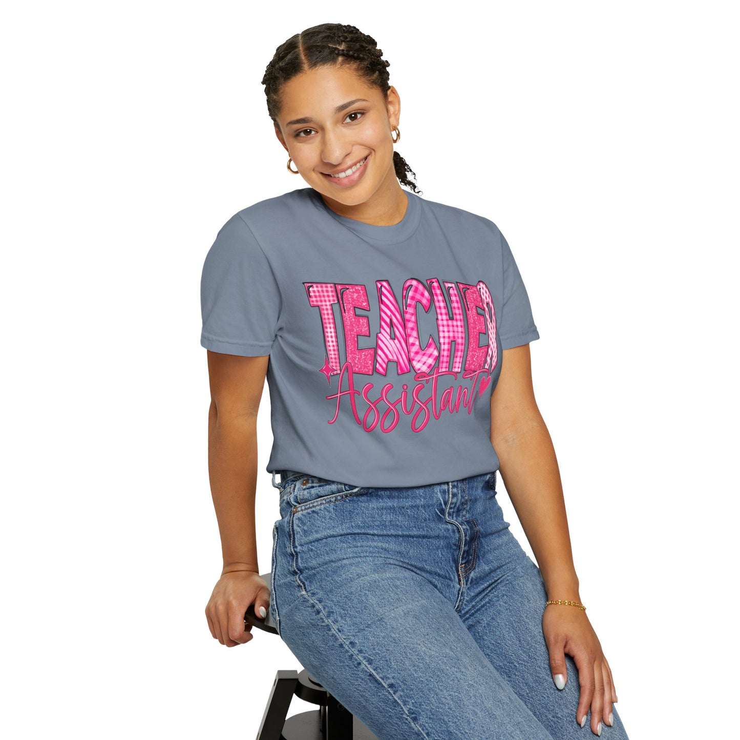 Pink Heart Teacher Assistant Tee — Comfort Colors