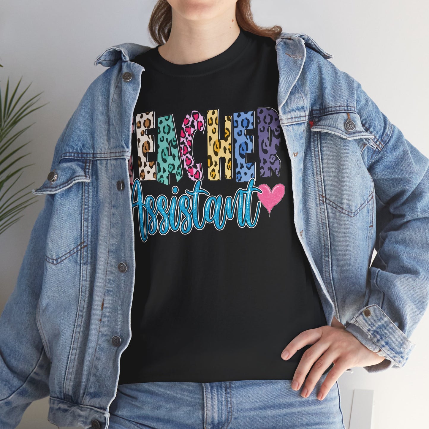 Teacher Assistant Leopard Print Tee — Gildan Heavy Cotton