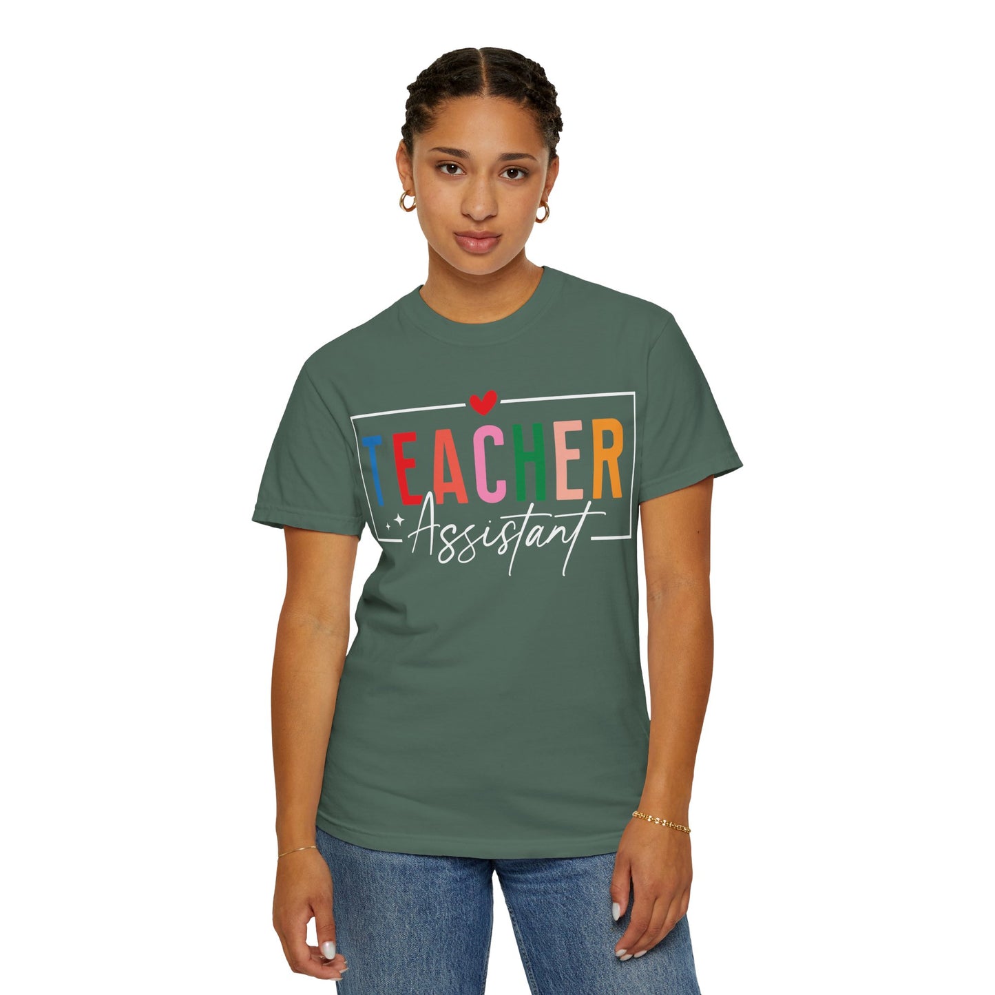 Teacher Assistant Colorful Dark Tee — Comfort Colors