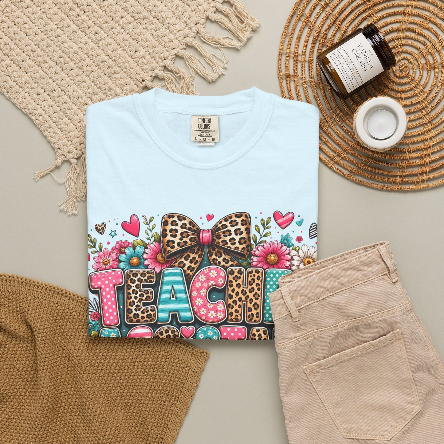 Floral & Leopard Teacher Assistant Tee -- Comfort Colors