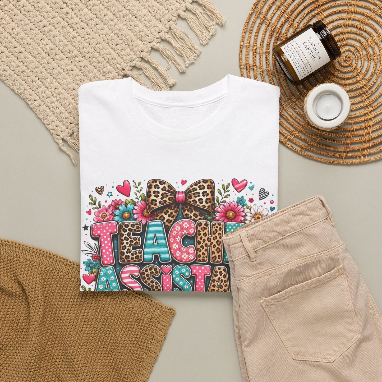 Floral & Leopard Teacher Assistant Tee — Gildan Heavy Cotton