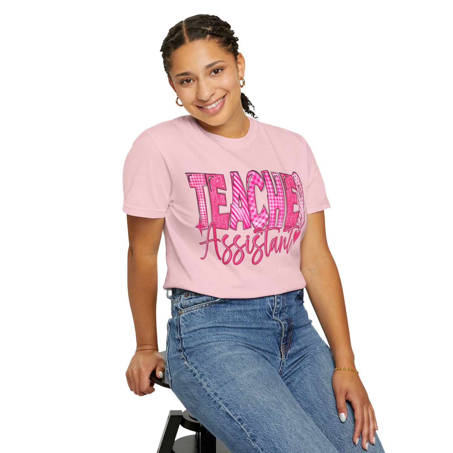 Pink Heart Teacher Assistant Tee — Comfort Colors
