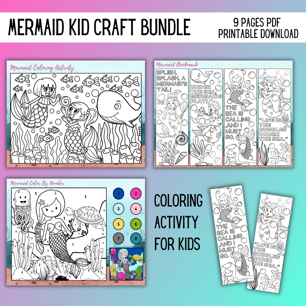 🧜‍♀️ Mermaid Kid Craft Bundle – 9 Printable PDF Activities