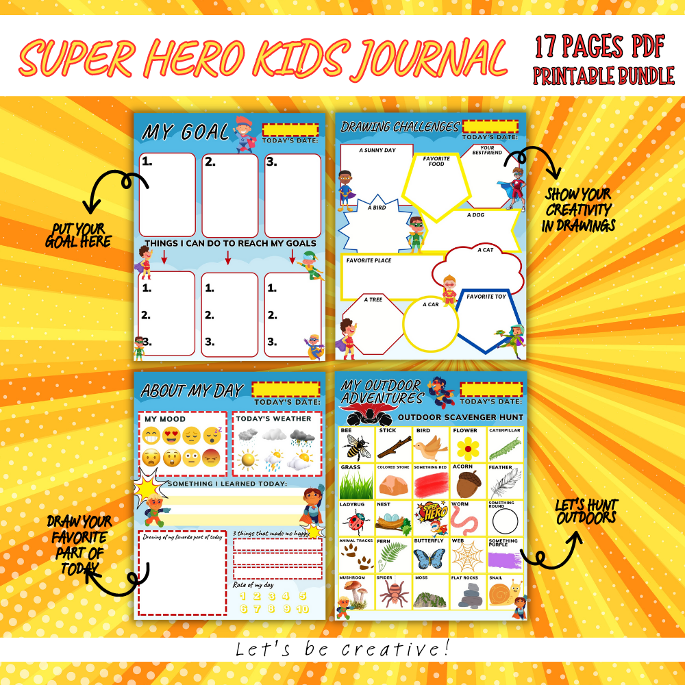 Super Hero Kids Journal | Printable Activity & Reflection Workbook for Kids