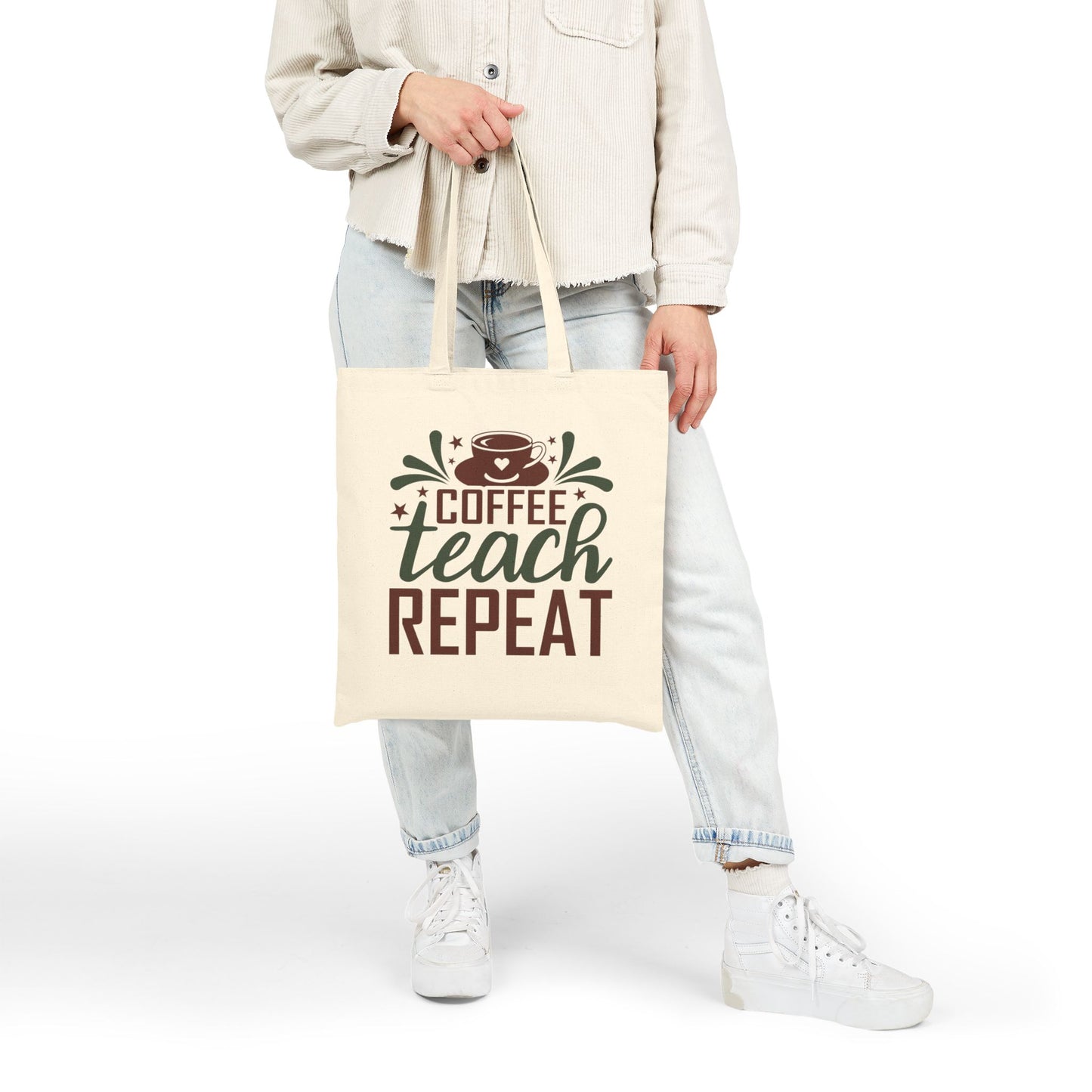 Coffee Teach Repeat Canvas Tote Bag