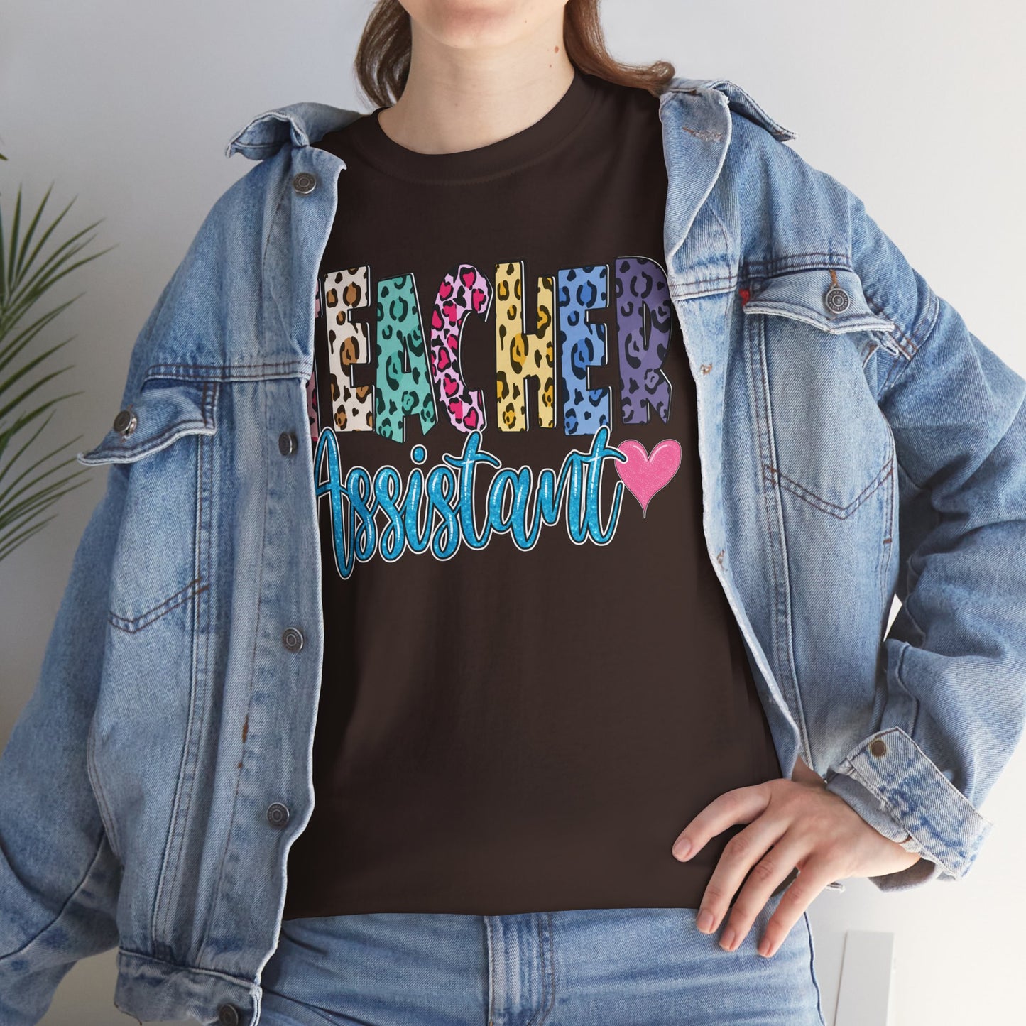 Teacher Assistant Leopard Print Tee — Gildan Heavy Cotton