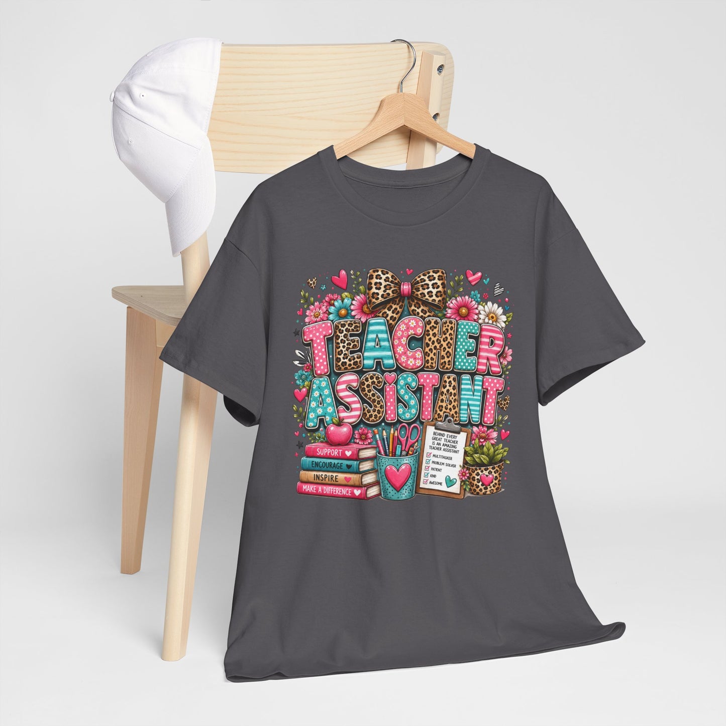 Floral & Leopard Teacher Assistant Tee — Gildan Heavy Cotton