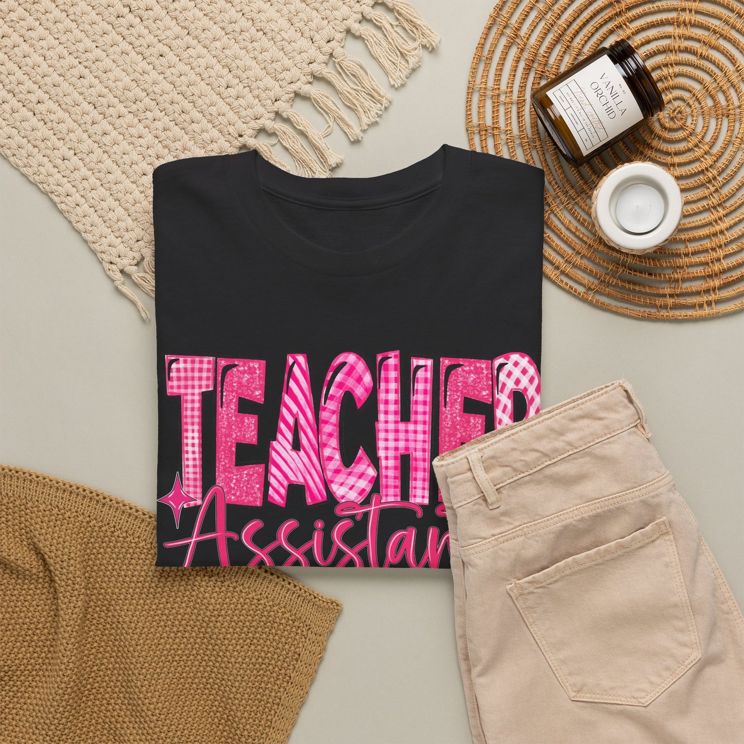 Pink Heart Teacher Assistant Tee — Gildan Heavy Cotton