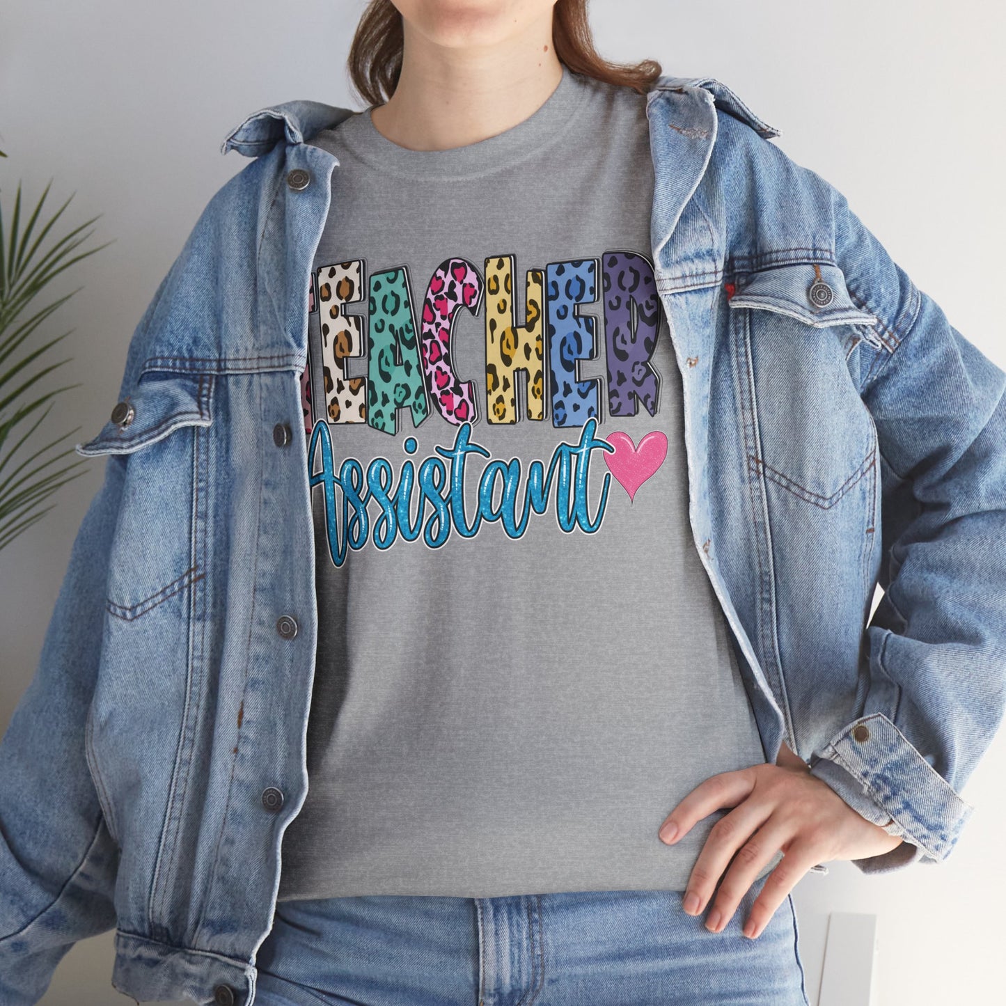 Teacher Assistant Leopard Print Tee — Gildan Heavy Cotton