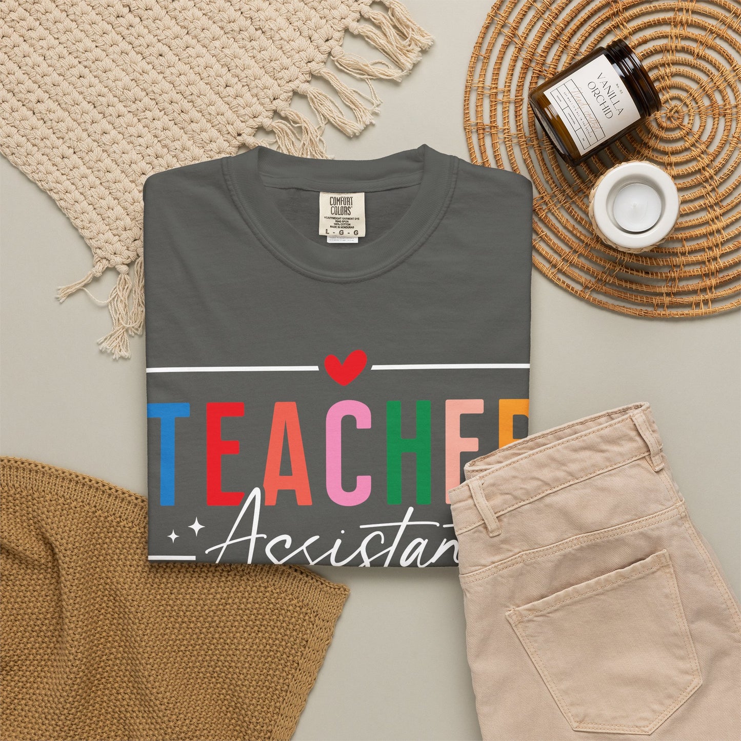 Teacher Assistant Colorful Dark Tee — Comfort Colors