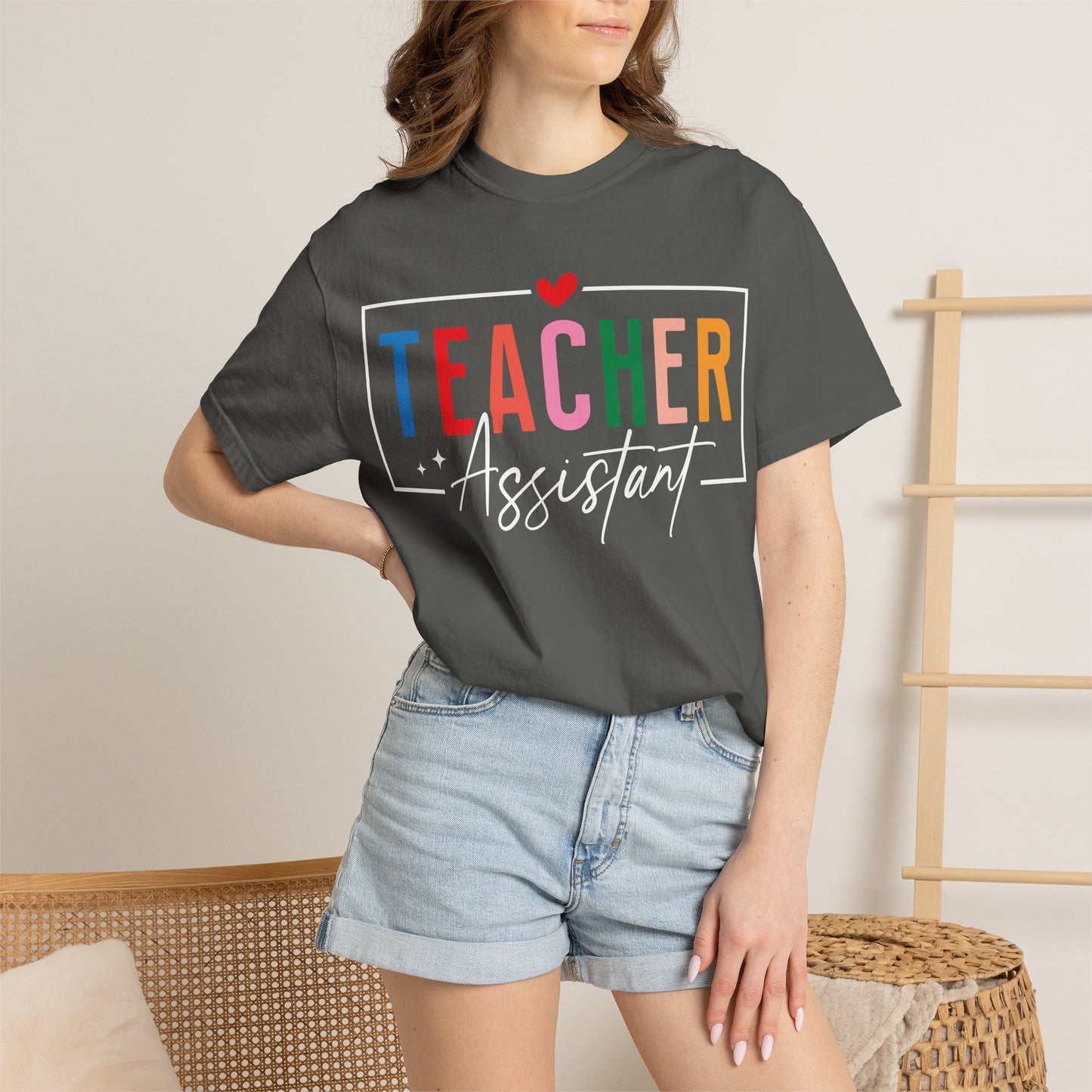 Teacher Assistant Colorful Dark Tee — Comfort Colors