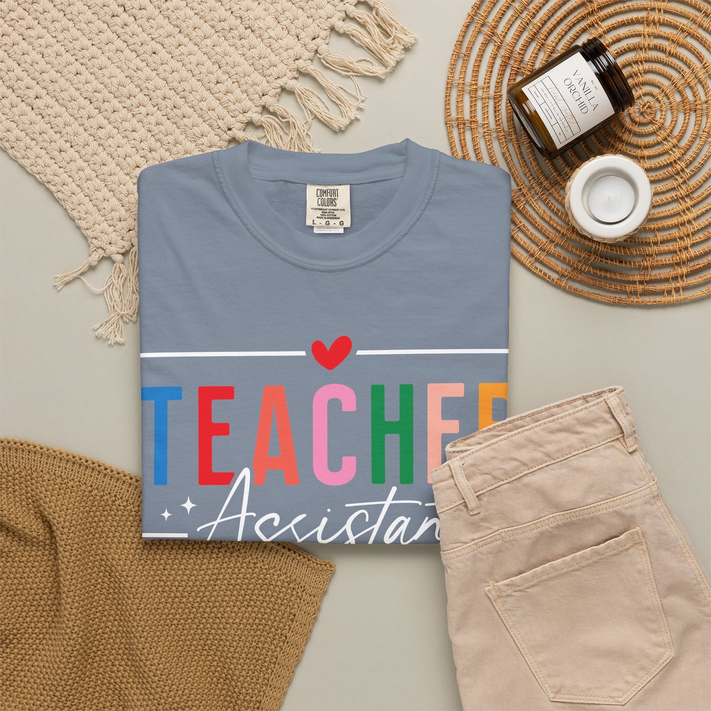 Teacher Assistant Colorful Dark Tee — Comfort Colors