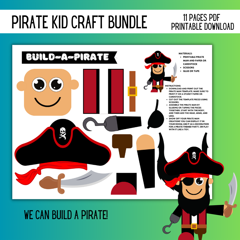 🏴‍☠️ Pirate Kid Craft Bundle – 11 Printable PDF Activities