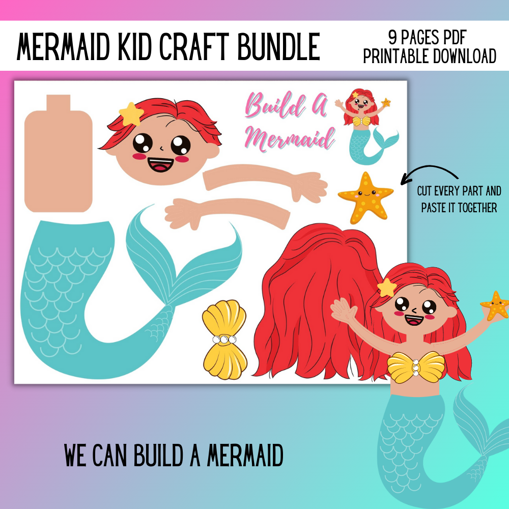🧜‍♀️ Mermaid Kid Craft Bundle – 9 Printable PDF Activities