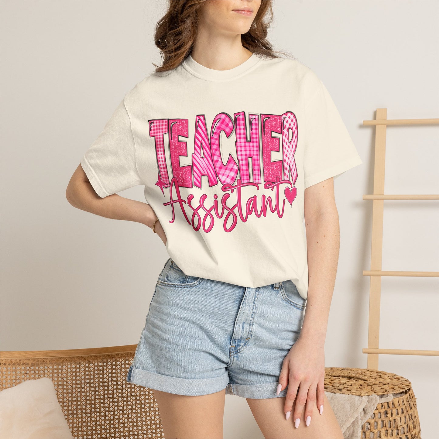 Pink Heart Teacher Assistant Tee — Comfort Colors