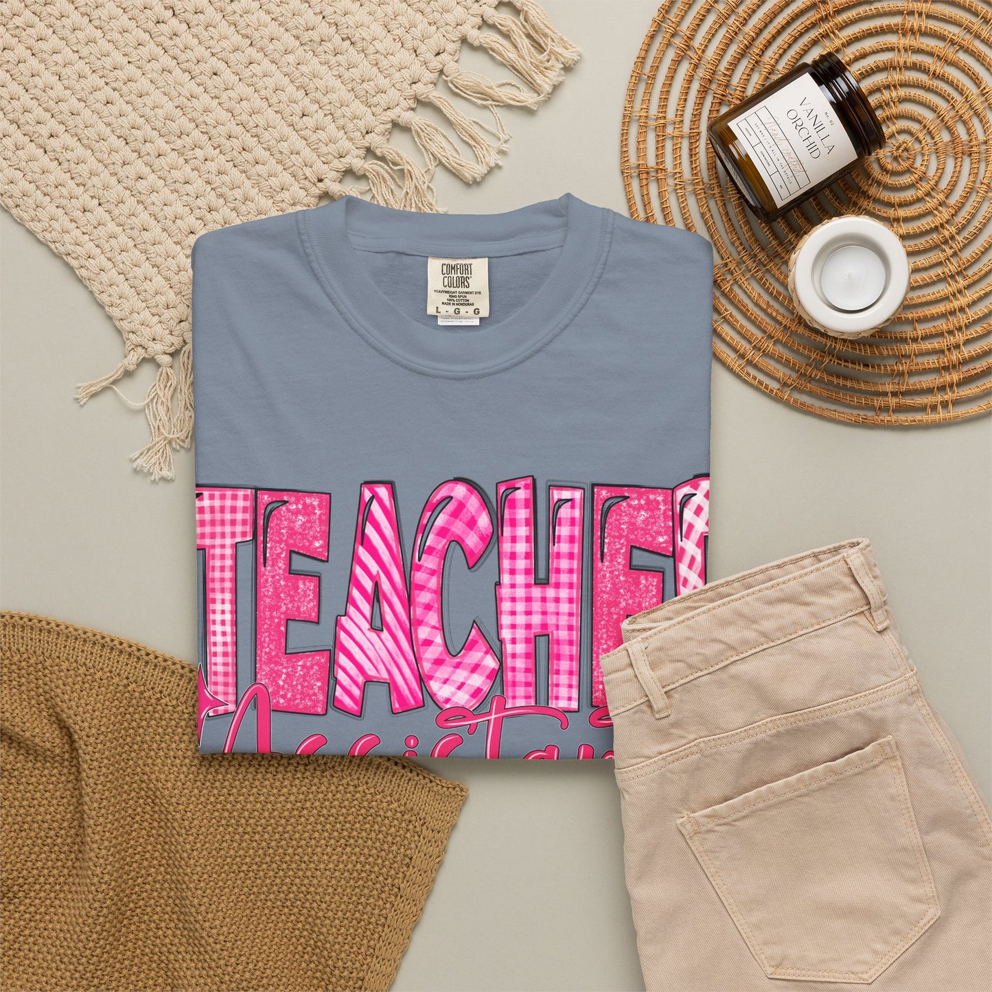 Pink Heart Teacher Assistant Tee — Comfort Colors