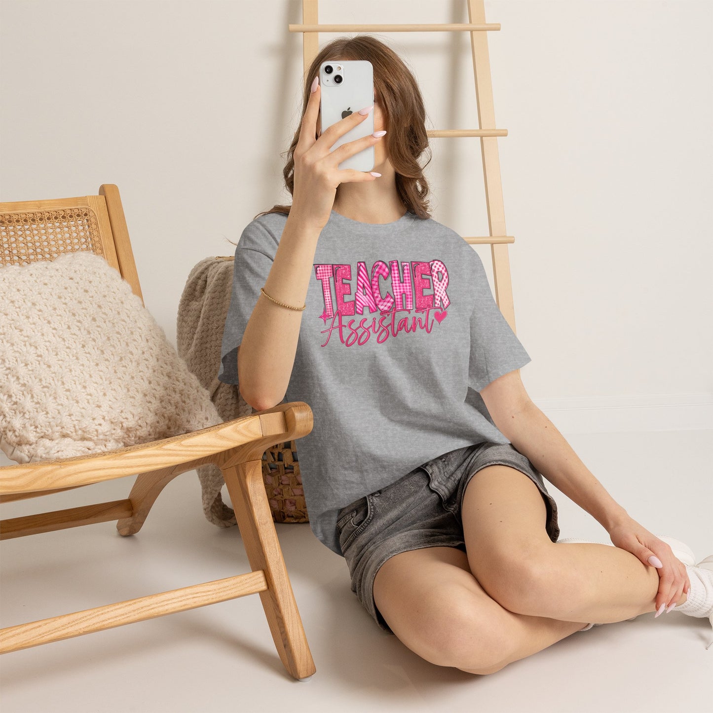 Pink Heart Teacher Assistant Tee — Gildan Heavy Cotton