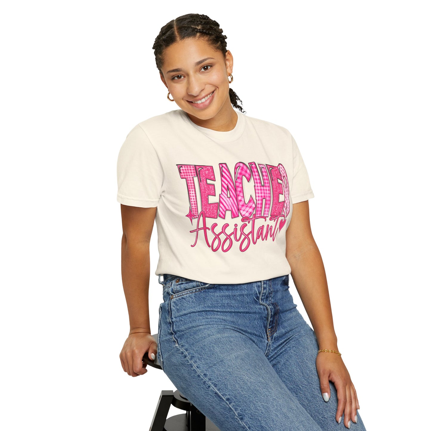 Pink Heart Teacher Assistant Tee — Comfort Colors