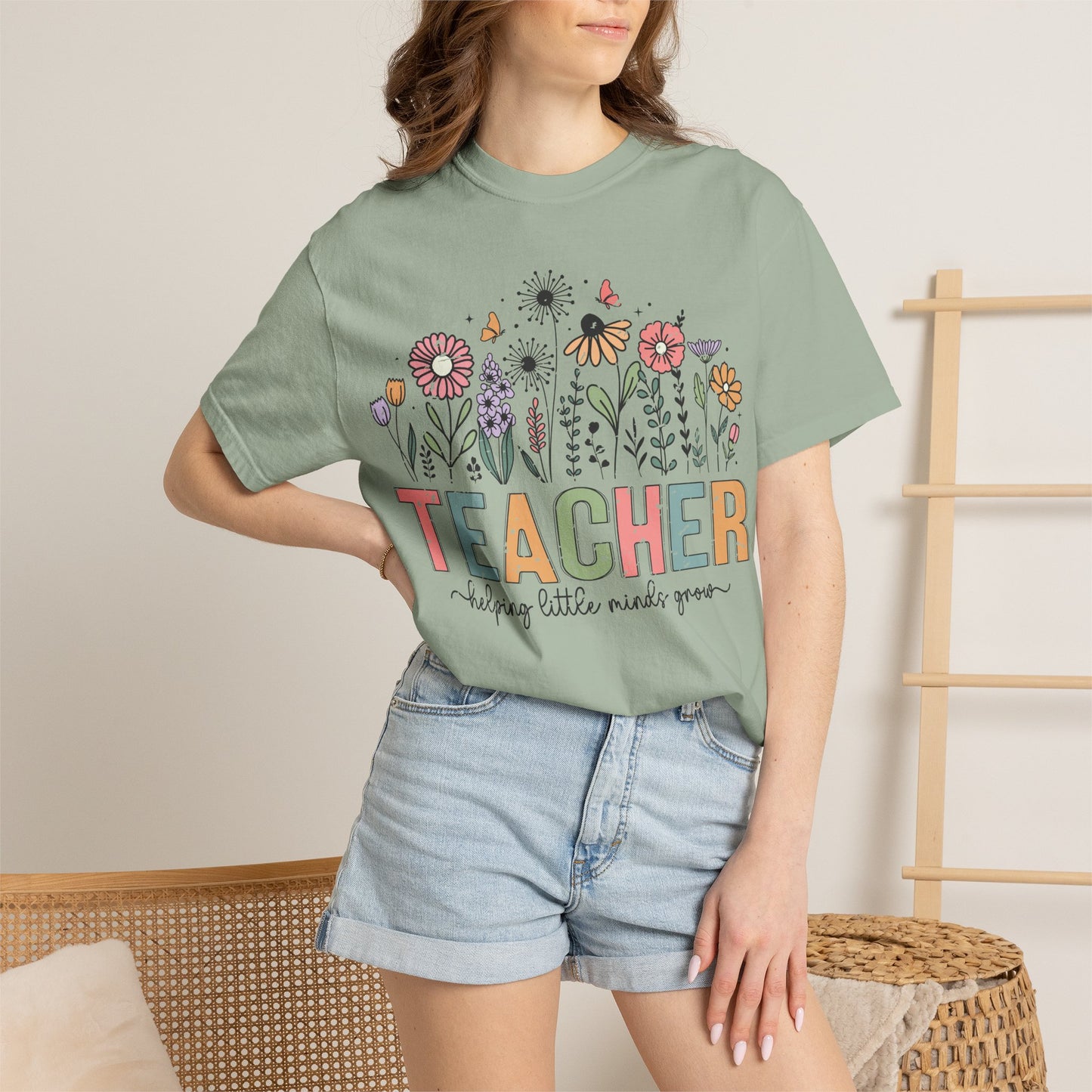 Teacher Floral T‑Shirt — Comfort Colors