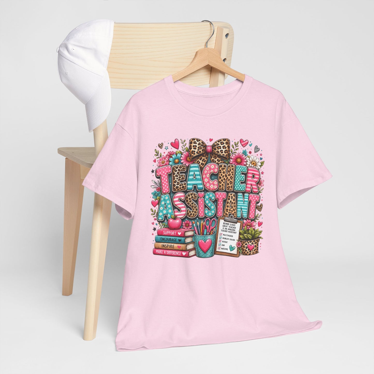 Floral & Leopard Teacher Assistant Tee — Gildan Heavy Cotton